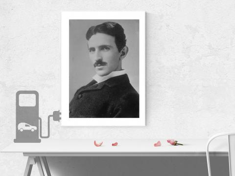 Nikola Tesla Elektroauto Auto Till Porträt Nikola Tesla Elektroauto Auto Till Porträt