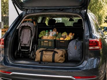Auto mit großem Kofferraum für Kinderwagen und Einkauf Großer Kofferraum mit Kinderwagen, Einkaufskisten und Gepäck